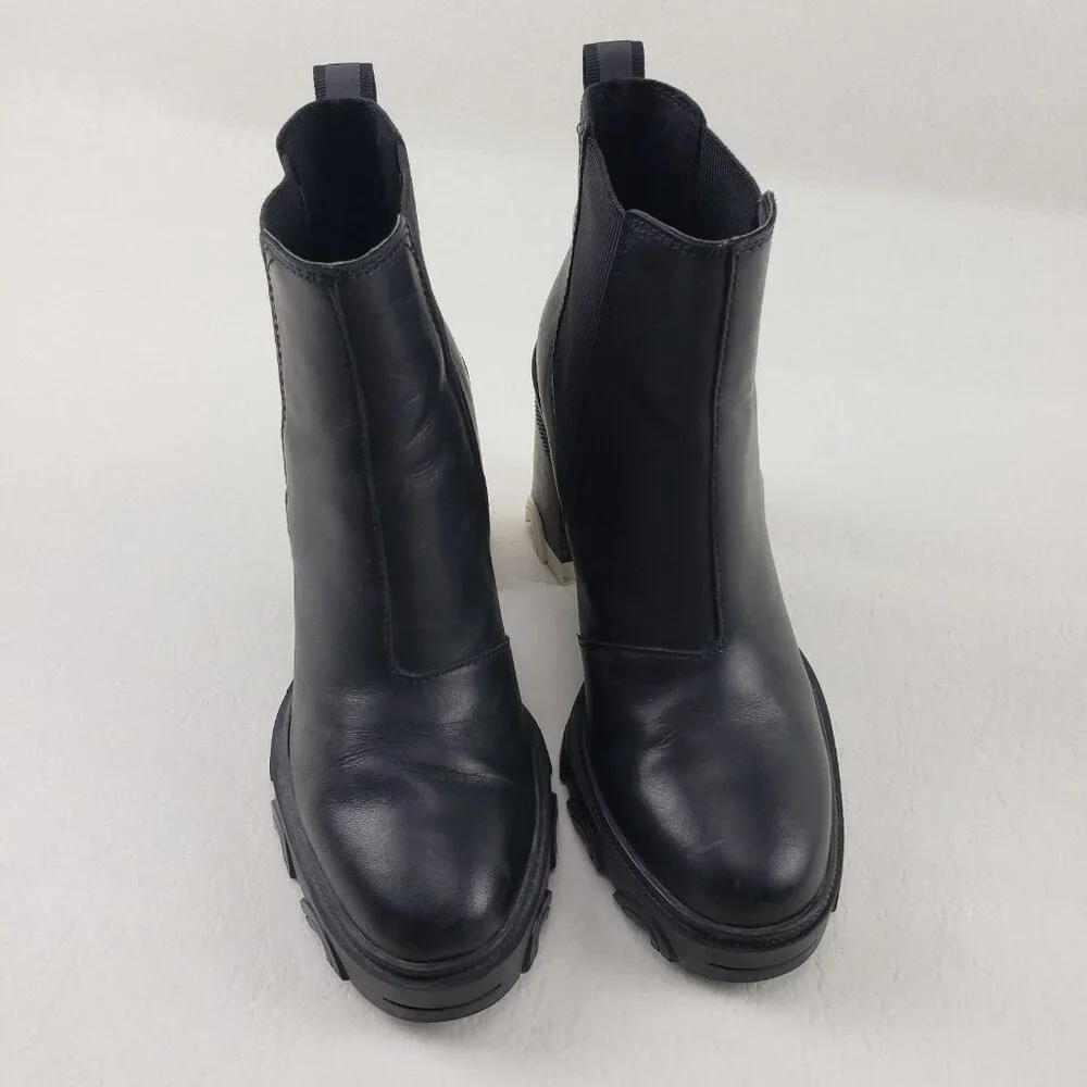 Sorel Brex Chelsea Ankle Boot Womens 8 Black Leather Pull On Waterproof Block - Picture 4 of 13